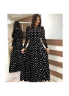 Kadın Siyah Tam Boy Beyaz Puantiyeli Elbise