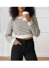Kadın Uzun Kollu Balıkçı Yaka Crop Triko Bluz
