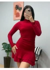 Kadın Uzun Kollu Balıkçı Yaka Mini Fırfırlı Sandy Elbise