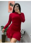Kadın Uzun Kollu Balıkçı Yaka Mini Fırfırlı Sandy Elbise