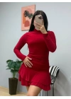 Kadın Uzun Kollu Balıkçı Yaka Mini Fırfırlı Sandy Elbise