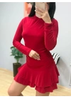 Kadın Uzun Kollu Balıkçı Yaka Mini Fırfırlı Sandy Elbise