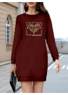Kadın Uzun Kollu Bisiklet Yaka Desenli Viskon Iki Iplik Bluz
