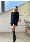 Kadın Uzun Kollu Bisiklet Yaka önden Volanlı Ithal Krep Elbise