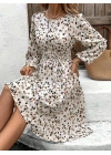 Kadın Uzun Kollu Bot Yaka Beli Lastikli Midi Süprem Elbise
