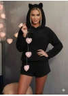 Kadın Uzun Kollu Kapşonlu Peluş Bluz Ve Kısa Short Ikili Takım