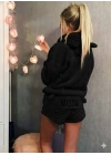 Kadın Uzun Kollu Kapşonlu Peluş Bluz Ve Kısa Short Ikili Takım