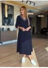 Kadın Uzun Kollu V Yakalı Midi çağla Yeşili Modal Elbise
