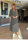Kadın Uzun Kollu V Yakalı Midi çağla Yeşili Modal Elbise