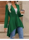 Kadın Uzun Kollu Yakalı önden Düğmeli Uzun Atlas Blazer Ceket