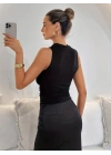 Kadın Yarı Balıkcı Yaka Iç Kısmı Dantel Dış Kısmı Sandy Bluz