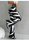 Kadın Yüksek Bel Zebra Desenli Dalgıç Tayt