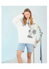 Kapüşonlu Strong Heykel Baskılı Sweatshirt - Beyaz