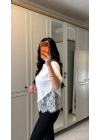Kısa Kollu Bısıklet Yakalı Dantel Detaylı Vıskon ıkı ıplık Bluz