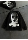 Kışlık Bisiklet Yaka Baskılı SweatShirt - Siyah