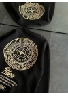 Kışlık Bisiklet Yaka Ön Ve Arka Baskılı SweatShirt - Siyah