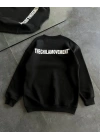 Kışlık Bisiklet Yaka Oversize Baskılı SweatShirt - Siyah