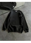 Kışlık Bisiklet Yaka Oversize Baskılı SweatShirt - Siyah