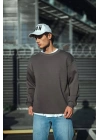 Kışlık Bisiklet Yaka Üç İplik Basic SweatShirt - Antrasit