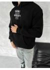 Kışlık Üç İplik Kapşonlu SweatShirt - Siyah