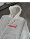 Kışlık Uzun Kol Kapüşonlu SweatShirt - Beyaz