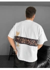 Ön Ve Arka Baskılı Oversize Bisiklet Yaka T-shirt - Beyaz