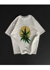 Ön Ve Arka Baskılı Oversize Bisiklet Yaka T-shirt- Beyaz