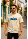 Ön Ve Arka Baskılı Oversize Bisiklet Yaka T-shirt- Beyaz