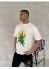 Ön Ve Arka Baskılı Oversize Bisiklet Yaka T-shirt- Beyaz