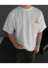 Ön Ve Arka Baskılı Oversize Bisiklet Yaka T-shirt - Beyaz