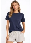 Osy Modal Yumuşak Dokulu Kumaş Bisiklet Yaka T-shirt - İndigo