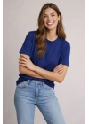 Osy Modal Yumuşak Dokulu Kumaş Bisiklet Yaka T-shirt - Lacivert
