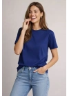 Osy Modal Yumuşak Dokulu Kumaş Bisiklet Yaka T-shirt - Lacivert