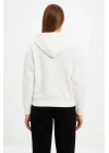 Oversize Kapüşonlu Sweatshirt Hoodie 3 İplik Şardonlu Pamuklu Kumaş, Önü Baskılı, Fermuarlı Rahat Kalıp, Kışlık Ve Sokak Stili Sweat - Beyaz