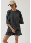 Oversize Lazer Kesim Bisiklet Yaka T-Shirt