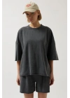 Oversize Lazer Kesim Bisiklet Yaka T-Shirt