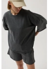 Oversize Lazer Kesim Bisiklet Yaka T-Shirt