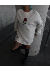 Oversize Üç İplik Bisiklet Yaka Baskılı SweatShirt - Beyaz