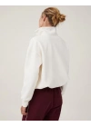 Oversize Yarım Farmuarlı Yakalı Basic SweatShirt - Beyaz