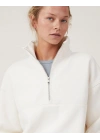 Oversize Yarım Farmuarlı Yakalı Basic SweatShirt - Beyaz