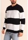 Parçalı Bisiklet Yaka Baskılı SweatShirt - Siyah