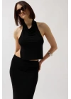 Parlak Kumaş Maxi Etek