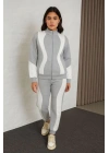 Premium Parçalı Eşofman Takım - Dik Yaka Fermuarlı Sweatshirt - Gri