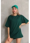 Regular Fit Tişört Bisiklet Yaka Yazlık Kısa Kol Basıc T-Shirt - Yeşil