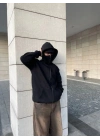 Samuray Ninja Çift Kapşonlu ZIP Fermuarlı Kanguru Çepli Tam Fermuarlı Hoodie Swetshirt - Siyah