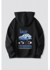 Sevgililer Günü Araba Temalı Baskılı Oversize Kapüşonlu Sweatshirt Hoodie - Siyah