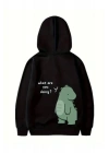 Sevgililer Günü Baskılı Oversize Kapüşonlu Sweatshirt Hoodie - Siyah