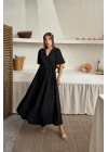 Siyah Müslin Uzun Elbise