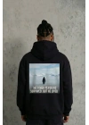 Siyah Oversize Hoodie - Sırt Baskılı Survivor Penguin Temalı, Felsefi Yazılı Kapüşonlu Sweatshirt - Siyah