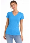 T-Shirt V Yaka Slim Fit Likralı Tişört Günlük Basic Body - Açık Mavi